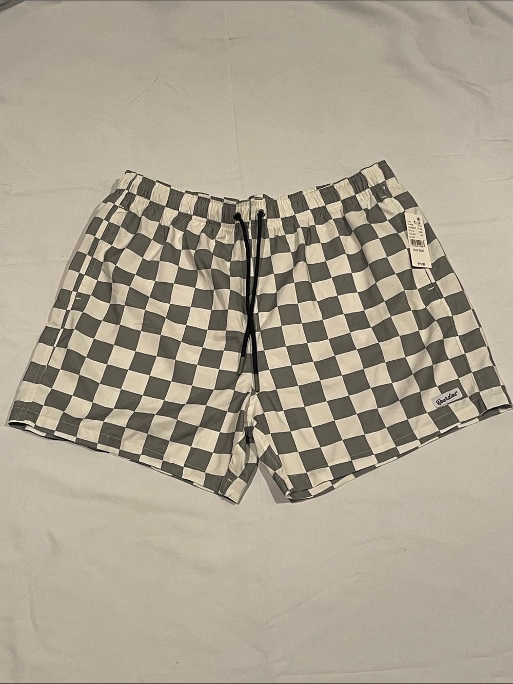 Boardies Checkerboard Swim Trunks in Grayish Olive & Cream